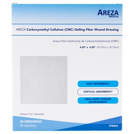 Areza Medical - CMC Gelling Fiber Wound Dressing - sterile - 4.25" x 4.25" (10.75 cm x 10.75 cm) - 20 PCS per Box