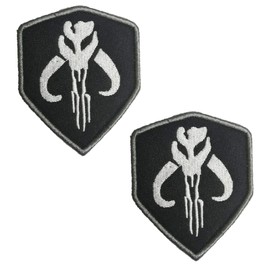 2 Pieces Star War Mandalorian Bantha Skull Mercenary Shield Bounty Hunter Boba FettMorale Military Embroidered Morale Patch Hook & Loop Tactical Patch Set for Backpacks Caps Hats Vests