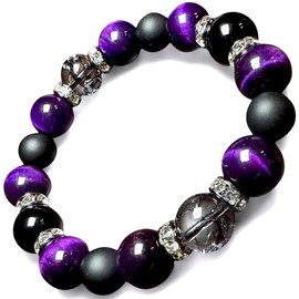 BLESSING M'style Natural Stone Power Stone Bracelet Men's 【Protection, Evil Removal, Amulet, Luck, Financial Fortune, Fortune, Rising Luck】 Morlion Purple Tiger Eye Matte Onyx Black Crack Crystal with