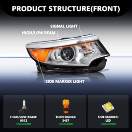 Aosky Headlights Fits for 2011 2012 2013 2014 Ford Edge [Halogen Models] Projector Headlights Headlamps Replacement Pair Right Passenger Side