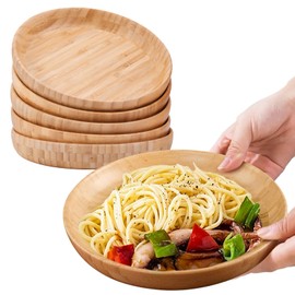 cluzelar Bamboo Plates 7.5Inch Round Bamboo Plates Reusable Dinner Plates Tableware Set of 6 Wooden Plate Lightweight Dishes Snack, Dessert, Unbreakable Classic Plate