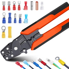smseace Orange Wire Crimping tool Wire crimper,stripper and cutterfor insulated/Bare/Heat Shrink connectors(22-10 AWG) Multifunctional stripping crimping pliers Wire stripper and crimping tool