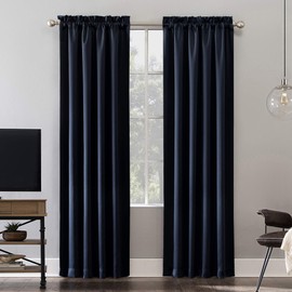 Sun Zero Oslo Theater Grade Extreme Total Blackout Rod Pocket Curtain Panel, 52" x 95", Navy Blue