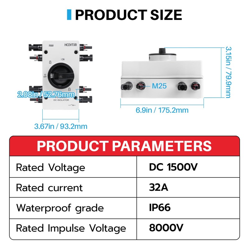 HCOVTXR Solar Disconnect Switch 32Amp 1000VDC,4 Pole Solar Isolator Switch
