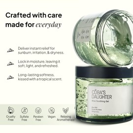 COBA'S DAUGHTER 99% Pure Aloe for Sunburn Relief & After Sun Recovery | Coconut Scented Aloe Vera Gel | Organic Aloe Vera Gel for Face & Body - Hair Hydration & Cooling Lotion (10.6 Oz)
