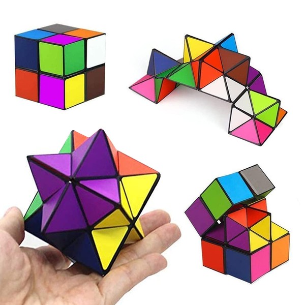 Magic Star Cube Set,2 in 1 Colorful Infinity Cube,Transforming Cubes,3D Puzzle Twist Toy Creative Decompression Cube for Kids and Adults