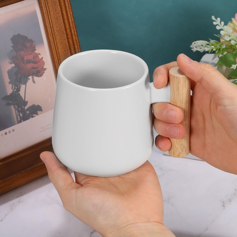 QUARKZMAN 2 Stück Keramik Kaffeetasse 12,85 Unzen Einfacher Holzgriff Große