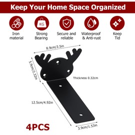 4 Pcs Heavy Duty Floating Shelf Brackets for Shelves L Shaped Support Brackets Wall Mounted, Metal Scaffold Board Shelf L Braces (Black, 5 inch Deer Horn Style)