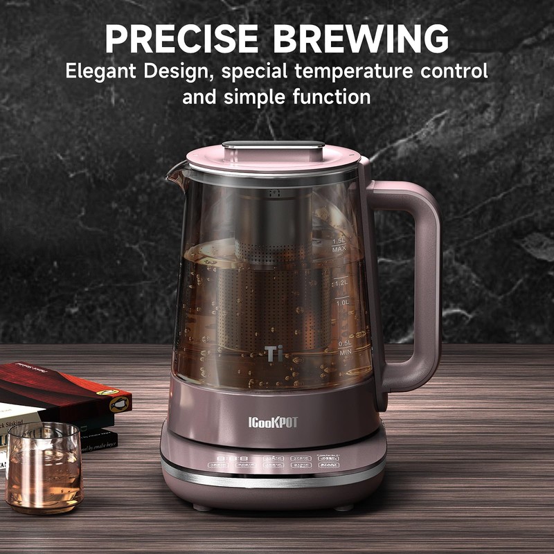 ICOOKPOT Titanium Hot Tea Maker Glass Electric Kettle with Infuser