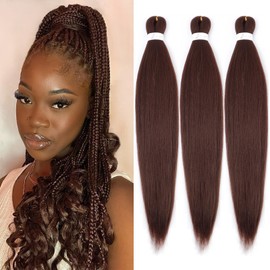 Chocolate Brown Braiding Hair Pre Stretched 16 Inch 3 Packs 33# Pre-stretched Braiding Hair EZ Braid Synthetic Hair Extensions for Crochet Box Braids
