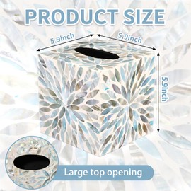 Reallnaive 5.9 Inch Cube Mother of Pearl Tissue Box Cover Ceramic Decorative Tissue Box Holder, Square Napkin Holder Rustic Napkin Dispenser Organizer for Table Bathroom Office(Ivory Teal Floral)