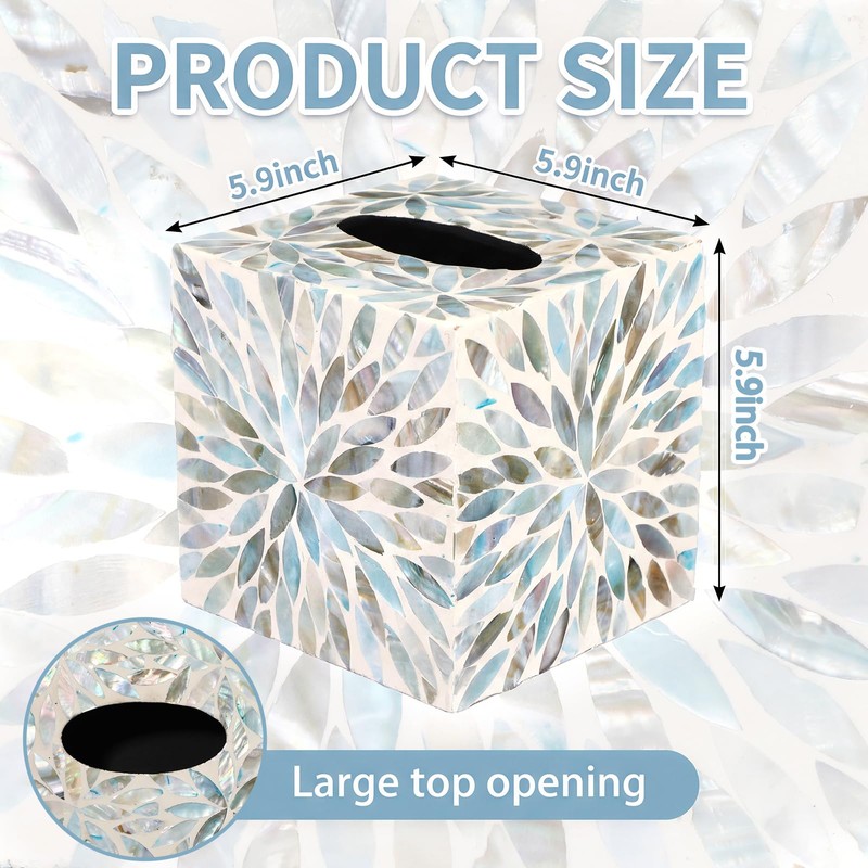 Reallnaive 5.9 Inch Cube Mother of Pearl Tissue Box Cover