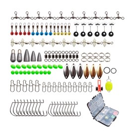 FOLANDO 183pcs Fishing Accessories Kit, Jig Hooks Bullet Bass Casting Weights Fishing Swivels Snaps Fishing Gear Set with Tackle Box