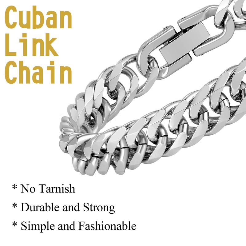 Aospkle 3PCS Cuban Link Bracelet Necklace, Sturdy 316L Stainless Steel