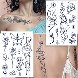 Tazimi Semi-Permanent Tattoos for Women Girls 100% Plant-Based Ink Small Flower Words Animals Waterproof Realistic Fake Tattoos Long Lasting 1-2 Weeks for Adult