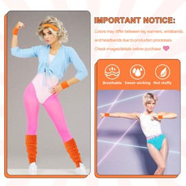 Junely 80s Accessories for Women Neon Leg Warmers Headband and Wristbands Set Knit Legwarmers for Ballet Dance Figure Skating Ice Skating Boot Orange