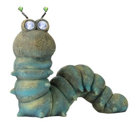 Alpine Corporation FCC121SLR Outdoor Solar Powered Garden Caterpillar Statue with LED Lights, 16" H, Green