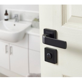 Yale Bologna Black Door Handle 35-ZR-8x8-A003-WC-56-11, Stylish Modern Design for Bathroom WC, Thumbturn Cylinder Locking Set, All Fixtures Supplied