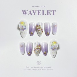 Wavelet.Water drop wave flower chain unique emotional nail - Almond / 웨이브렛. 물방울 물결 플라워 체인 유니크 감성 네일 - 아몬드