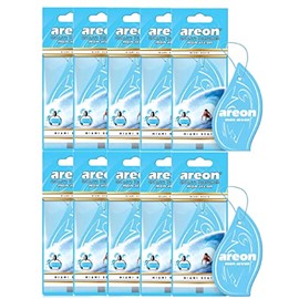 AREON Mon Auto Lufterfrischer Miami Beach Anhänger Hängend Aufhängen Spiegel Blau Duft Autoduft Pappe 2D Wohnung (Set Pack x 10)
