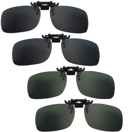 FIBOUND Pack of 4 Flip Up Sunglasses Clip Against Light, Polarised Clip On Sunglasses, Clip Polarised Sunglasses, Clip On Sunglasses Attachment for Outdoors, Driving, Fishing, Cycling, green-black
