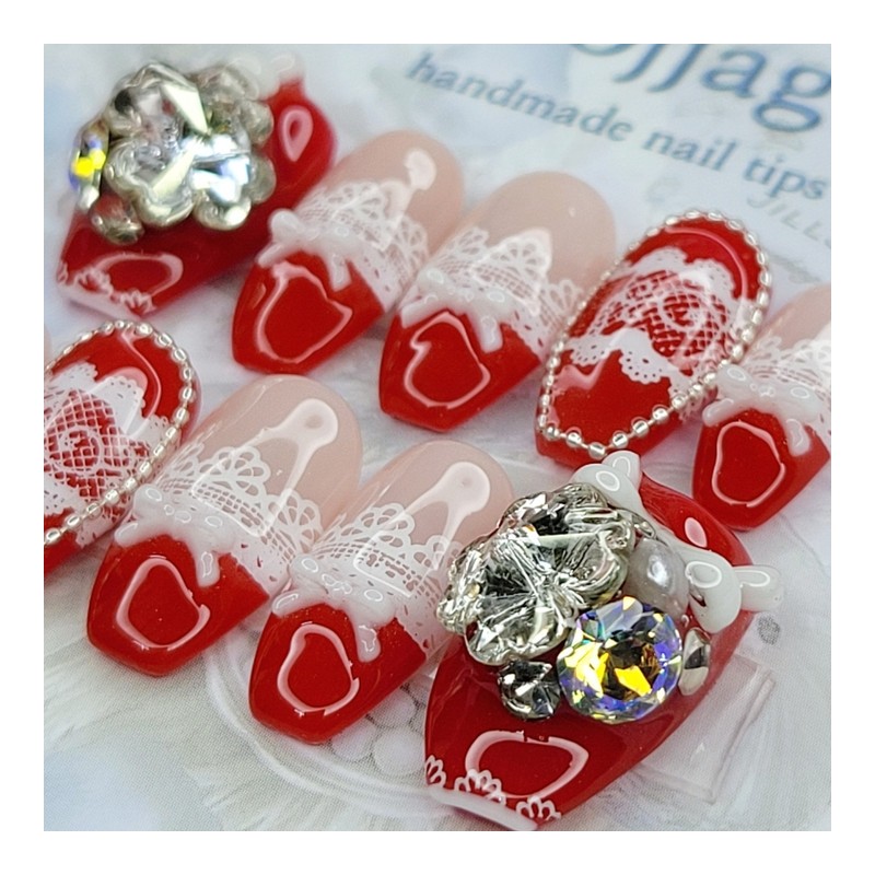 Red Romance Handmade Nail Tips - Oval XL / 레드