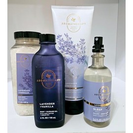 Aromatherapy Lavender and Vanilla Bath Gift Set, 4-Piece Collection with Bath Soak, Body Oil, Body Wash, Sleep Mist by BATH and Body