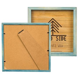Blue Wooden Picture Frame 12x12 - Natural Rustic Solid Wood Thick Borders, Wall Mounting and Tabletop Square Photo Frames
