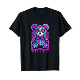 Patchwork Teddy Bear Design Creepy Cute Emo Gothic Horror T-Shirt