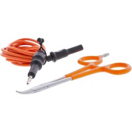 Jeweler's Basics - Straight Nose 6.25” Grounded Hemostats for Micro Welding (Orange Handles)
