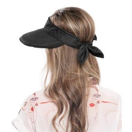 Bellady Women's Visor Hats UV Protection Summer Sun Hats Wide Brim Cap, Black