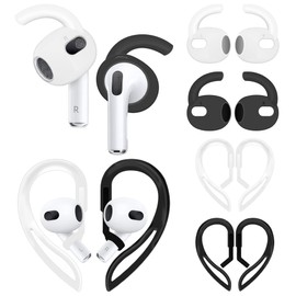 4 Pairs Anti Slip Kit Compatible with AirPods 3rd Gen, Silicone Sport Ear Hooks and 360° Rotation Adjustable Length Outdoor Earhooks Grip Ear Tips Wing Buds Holder for New AirPod 3-4X1