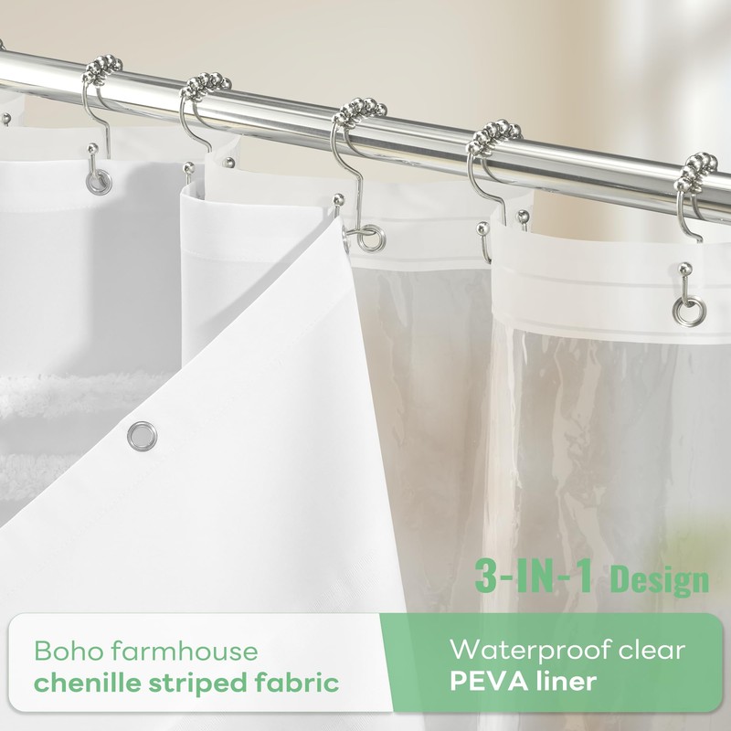 Dynamene Extra Long Shower Curtain and Liner Set - 84