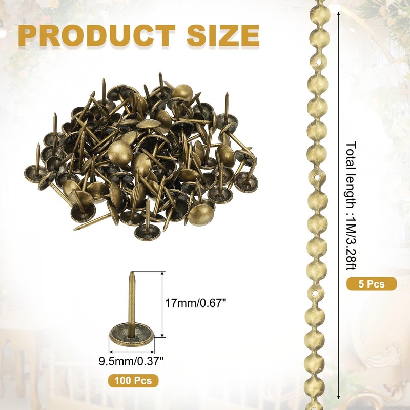 sourcing map 5Pcs Upholstery Tacks Strips, 3.28ft Decorative Nail Trims
