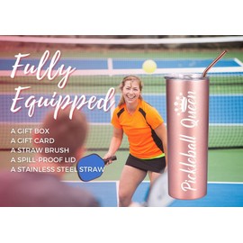 Onebttl Pickleball Gifts for Women - 20 oz Stainless Steel Skinny Tumbler with Lid, Pickleball Queen (Rose Gold)