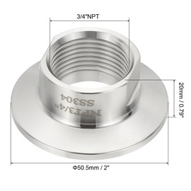 PATIKIL 1.5 in TC Tri Clamps Adaptor, 2pcs Tri Clamps Fittings to NPT 3/4 Female Thread Adaptor Sanitary 304 Stainless Steel for Food Beverage Equipment, 50.5mm Ferrule