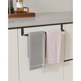 WZKALY Over Cabinet Towel Rack, 2 Pack 14 Inch Over The Door Towel Bar Towel Hanger for Kitchen, Stainless Steel Over Cabinet Cupboard Towel Holder, Foam Protective Mats(Matte Black)