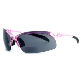 Calabria 48BF Lightweight & Comfortable Sport Bi-Focal Reading Sunglasses in Pink Frame w/ Grey Lens +1.50