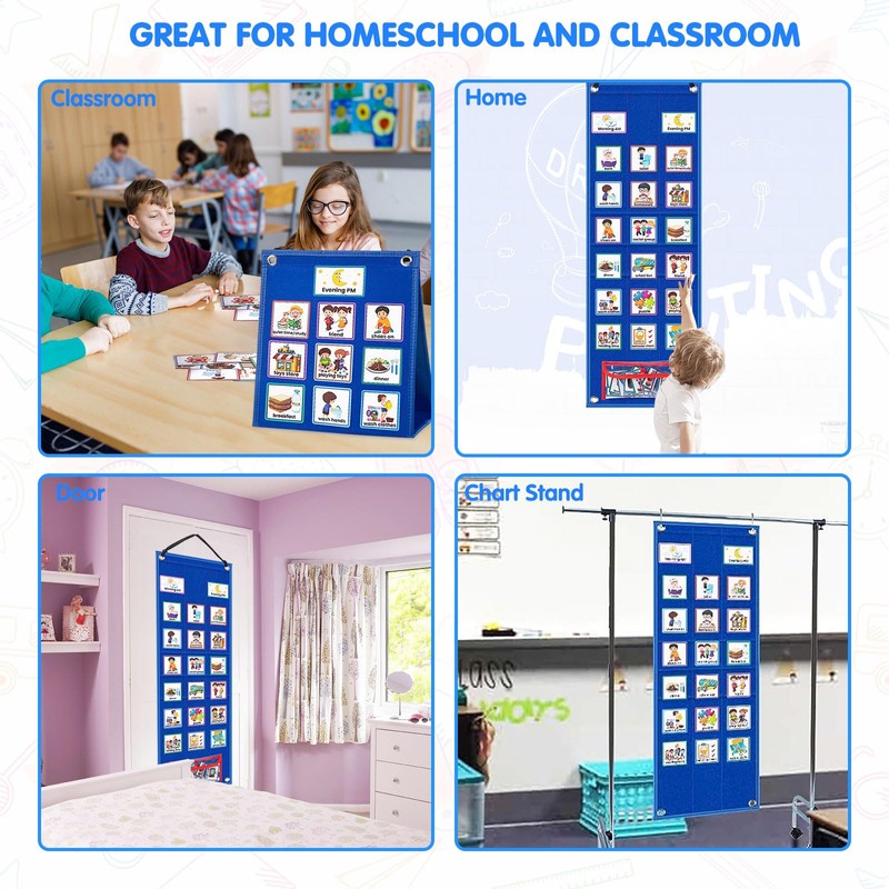 Qivine Children's Calendar, Daily Schedule, Visual Timetable with 70 English