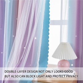 XiDi Dream Star Blackout Curtains for Kids Rooms Girl Princess Curtain for Daughter Bedroom 84 inches Long (Pink Purple, W52 X L84)