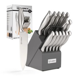 15 Pcs Premium Sharp Carbon Steel Blade Boning Steak Knives Chef Bread Slicing Knife Setcolor: Light Grey