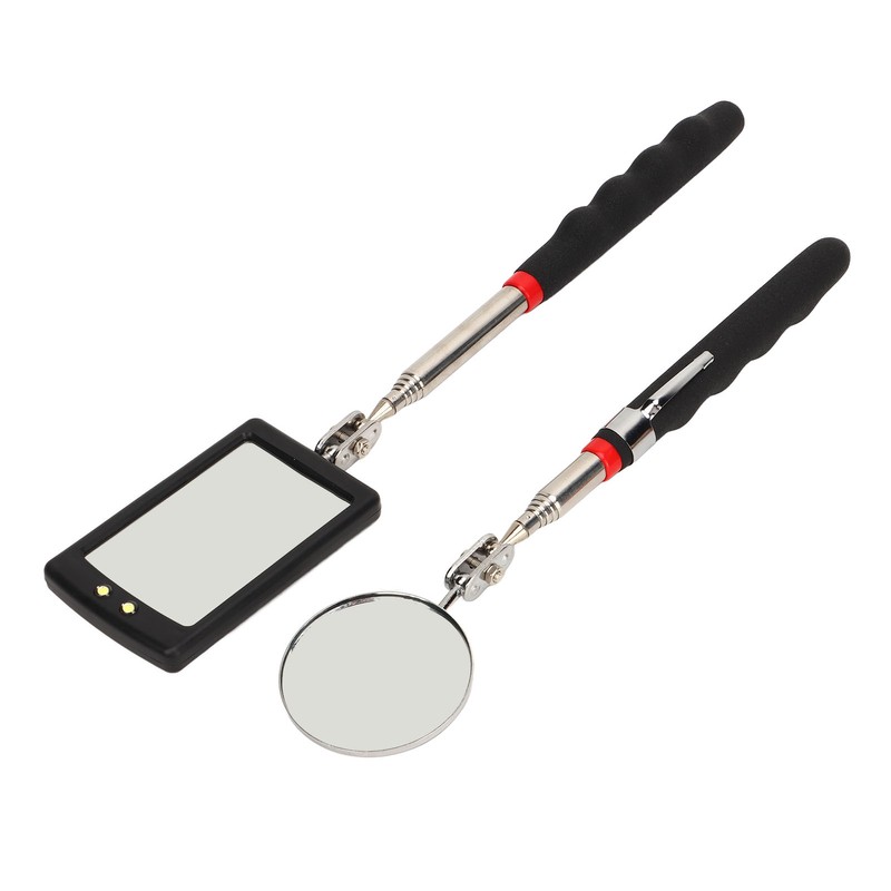 2Pcs Telescoping Inspection Mirror Set LED Lighted Flexible Retractable Pickup