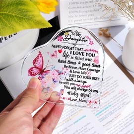 Ornalrist Keepsake Gifts for Daughter from Mum or Dad, Glass Heart Colourful Plaque Love Presents for Daughter on Birthday Graduation Christmas