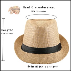 Ligouritan 2 PACK Straw Fedora Hat for Men and Women, Summer Beach, Trilby Sun Panama Hat. (Paper, Beige/Khaki), Medium-Large