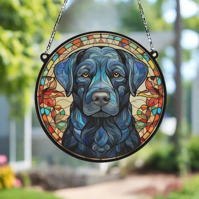 Image Industry Labrador Black Stained Glass Effect Suncatcher - Garden