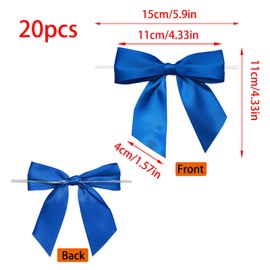 YUYUDEHM 20 Pcs Twist Tie Bow, Satin Bows for Crafts, 4.5" Bows Decor for Gift Wrapping Packaging, Party Decoration, Candy Treat Bag (Dark Blue)