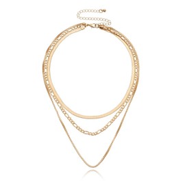 Qimily Dainty Layered Chain Necklace, Handmade 14K Gold Plated Pendant Necklace Multilayer Necklace Adjustable Layering Choker Necklaces for Women