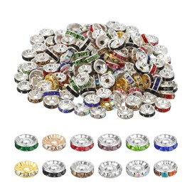 PATIKIL 8mm Rondelle Spacer Bead, 200 Pcs Crystal Rhinestone Loose Bead Spacers for Jewelry Making, DIY Bracelets, Necklace, Multicolored