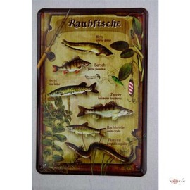 WOGEKA ART Retro Tin Sign - Predatory Fish Pike Eel Catfish Zander Perch - Funny Saying as a Gift Idea for Birthday Christmas Decoration 20 x 30 cm Vintage Design Metal 405