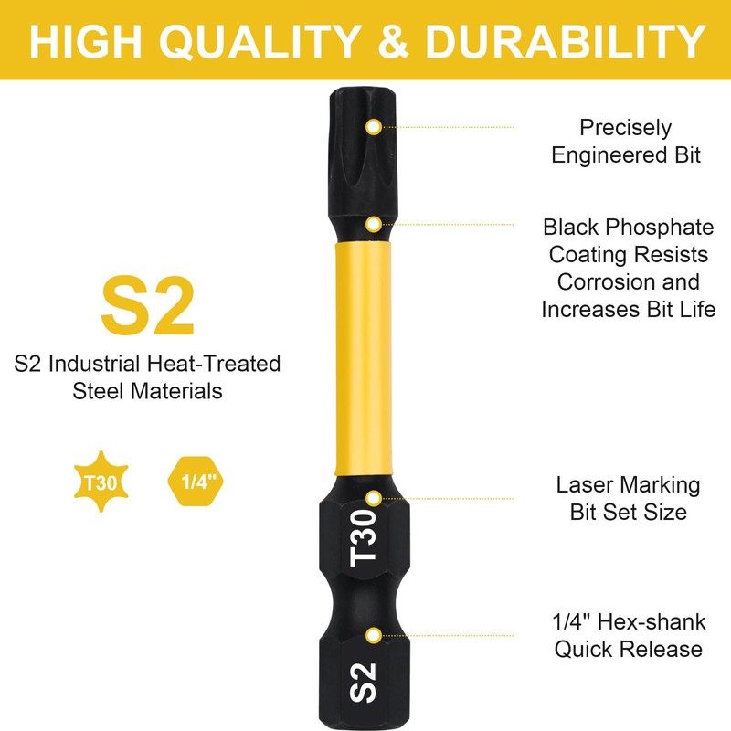DAKCOS T30 Torx Bit, Impact Driver Bits, 1/4" Screwdriver Bit